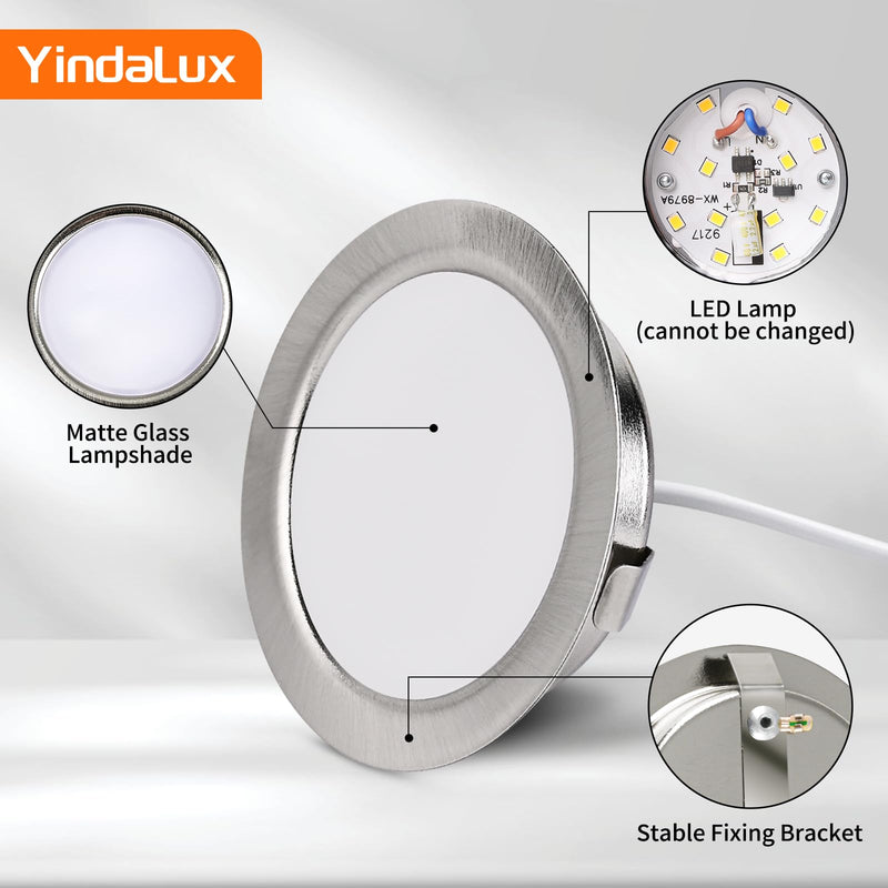 YindaLux Set of 3 LED Recessed Spotlights 230 V 3 W 3000 K Warm White Ultra Flat 300LM Bore Hole 55-58 mm and 15 mm Flat IP44 Furniture Recessed Light for Mirror Cabinet Brushed Nickel 3 Stück Brushed Stainless Steel 3000 K