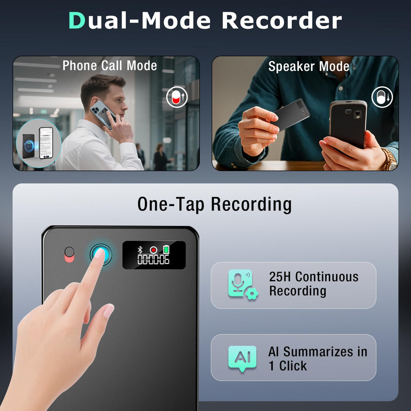 AI Voice Recorder, Audio Activated Recorder with Playback, App Control, Transcribe & Summarize with AI Technology, 190 Languages, 64GB Memory, Suitable for Lectures, Learning, Meetings, Calls Black