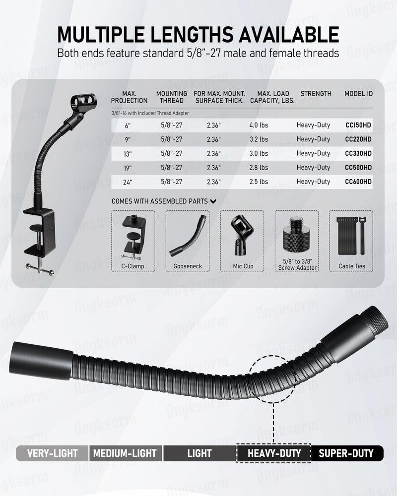 [AUSTRALIA] - 13-INCH Flexible Gooseneck Microphone Stand with Heavy Duty Desk Clamp for Podcast, Meetings, Lectures, Radio Broadcasting Studio, Live Broadcast Equipment, TV Stations 13-INCH 