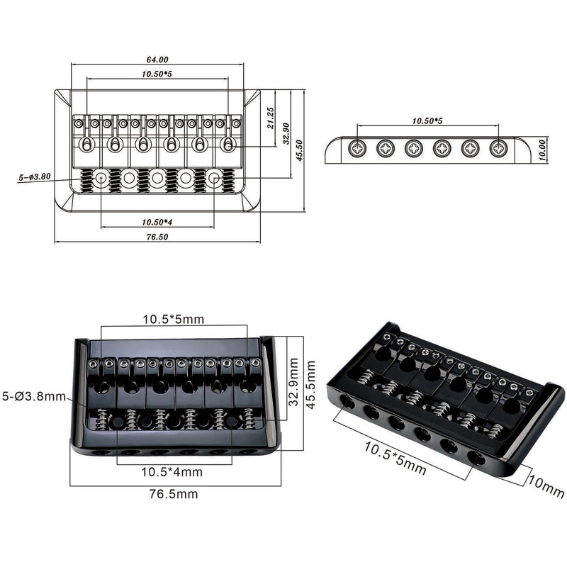 [AUSTRALIA] - Zinc Alloy 6 String Guitar Fixed Bridge 10.5mm（13/32") Electric Guitar Hardtail Bridge Compatible with Fender Strat Telecaster Style 6-String Electric Guitar Replacement Parts（Conductive Black） 