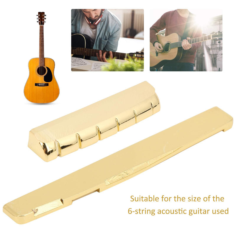 Keenso Guitar Nut and Saddle Set, Guitar Cattle Bone Saddle Metal Acoustic Brass Bone Bridge Saddle for 6 String Musical Instrument Accessories 76mm Saddle