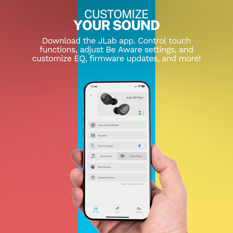 JLab Go Pop+, True Wireless Earbuds, Bluetooth 5, Dual Connect, IPX4, App Support, Confetti Pop+