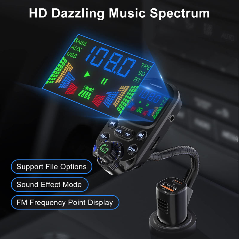 [AUSTRALIA] - Bluetooth 5.3 FM Transmitter for Car SOARUN Bluetooth Car Adapter PD30W & USB Port Fast Charge, HiFi Treble & Bass Player, 1.6" Display Hands-Free Calling Truck Radio with AUX Input/Output, TF Card Beige 