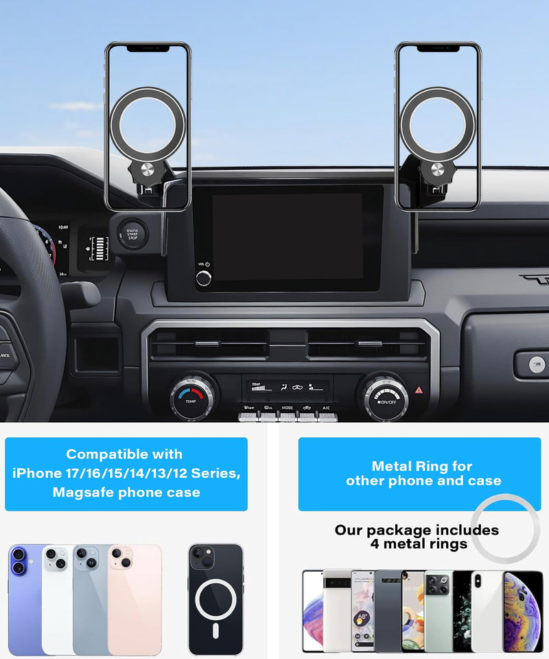 Car Phone Holder for Toyota Tacoma 2024-2026/4Runner 2025-2026 Accessories | 8" Screen Clip MagSafe Strong Magnetic Cell Phone Mount, Dual Slots Holders for Driver & Passenger,360° Rotatable Handsfree for Tacoma 2024-2026/4Runner 2025-2026 (8" Screen)