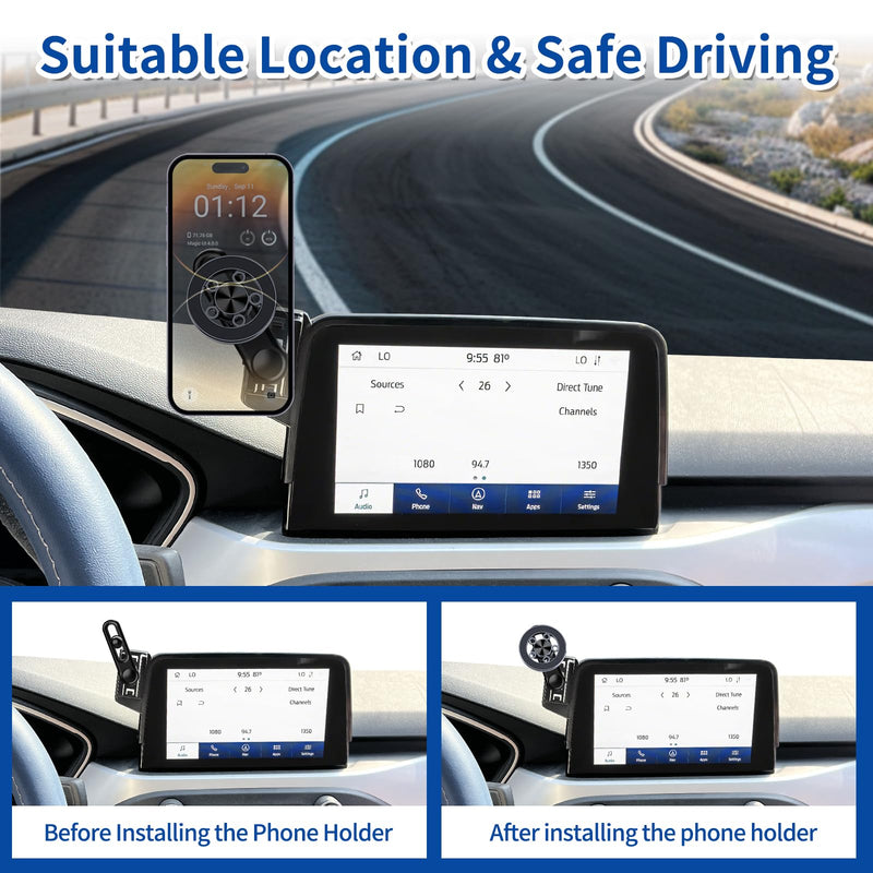 Car Phone Holder for Ford Escape 2020-2025 Accessories 8-inch Screen，Car Mount，[Strongest Magnets] 360° Rotation [Adjustable Extended Arm]，Compatible with All Cell Phones