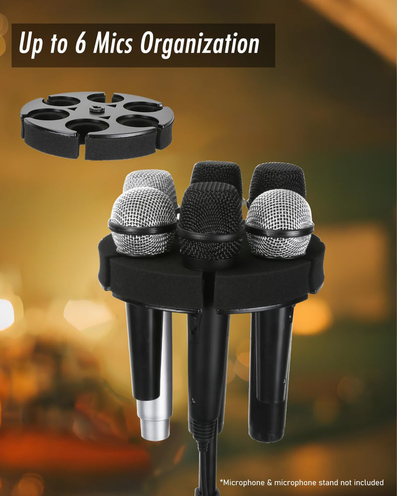 Multi Microphone Holder, Wired and Wireless Mic Holder for Stand, Hold Up to 6 Microphones, Aluminum, Black