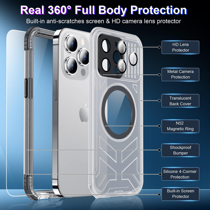 Magnetic for iPhone 15 Pro Case Waterproof,[Built-in Screen & Camera Protector][Full Body Shockproof][IP68 Underwater][Dustproof] Shockproof Phone Case for iPhone 15 Pro 6.1"-Black Black