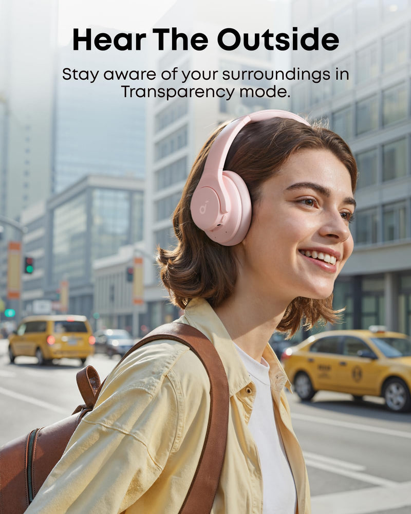 Soundcore by Anker Q20i Hybrid Active Noise Cancelling Headphones, Pink | Over-Ear, Bluetooth, 40H ANC Playtime, Hi-Res Audio, Big Bass, Transparency Mode, Customize via App, Travel, Home, Office Standard Modern