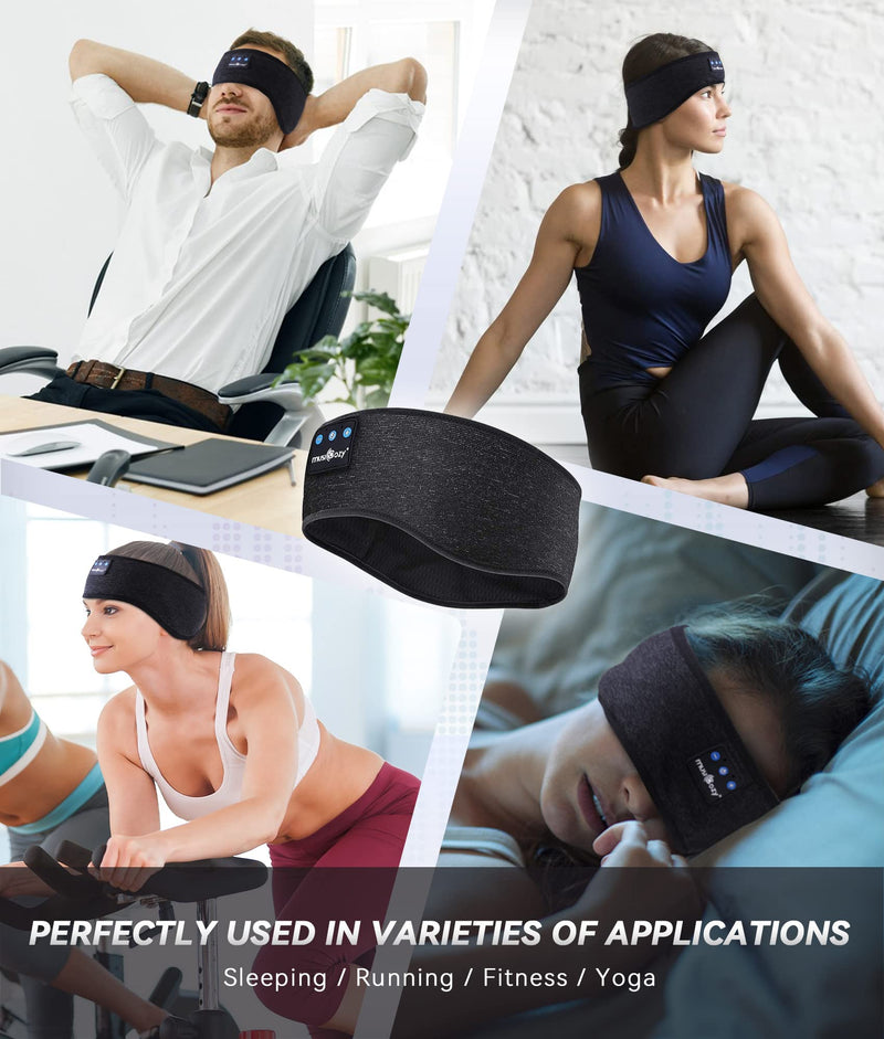 MUSICOZY Sleep Headphones Bluetooth 5.2 Headband, Sports Wireless Earphones Music Sleeping Eye Mask Earbuds with HD Stereo Speaker for Mom Women Men Teen Running Cool Gadgets Unique Gifts Black