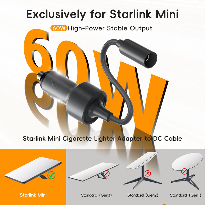 [AUSTRALIA] - Starlink Mini Car Adapter with 16.4FT/5M DC Power Cable,12V to 24V DC Step Up Converter Boost Adapters, 60W Car Cigarette Lighter Adapter Supports 16 AWG 30M Starlink Cable for Trailer Cars/RVs/Ship 