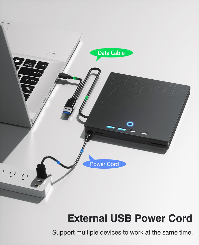 [AUSTRALIA] - External CD/DVD Drive for Laptop, DVD Burner CD Reader for Laptop, 8-in-1 USB 3.0 Portable CD Players with SD/TF Ports, External Disk Drive Optical for MacBook Windows 11 10 PC Linux OS Black 