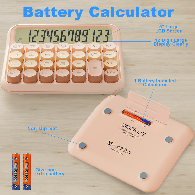[AUSTRALIA] - Mechanical Calculator 12 Digit Extra Large 5-Inch LCD Display, DECKLIT Battery Desk Calculator, Big Buttons Easy to Press Office Calculators Desktop, 15°Tilt Screen for Kids Calculator(Gradient Pink) Gradient Pink 