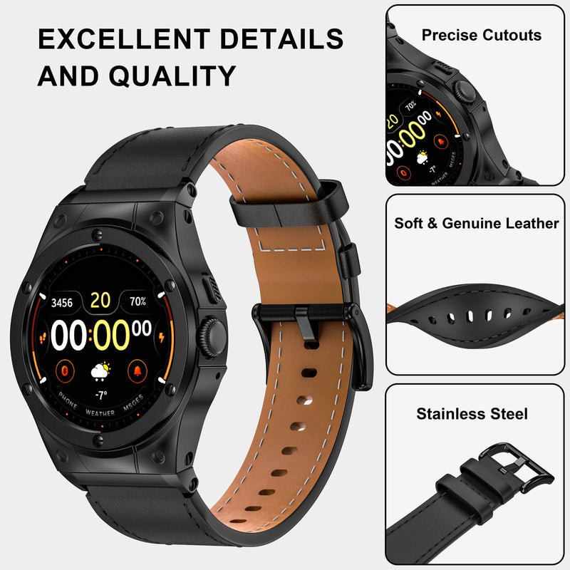 MioHHR Leather Bands with Stainless Steel Case for Google Pixel Watch 45mm | 41mm Metal Cover and Genuine Leather Strap Compatible with Pixel Watch 3/2/1 for Men Women,Comfort,Durability Black 45mm for Google Pixel Watch 3