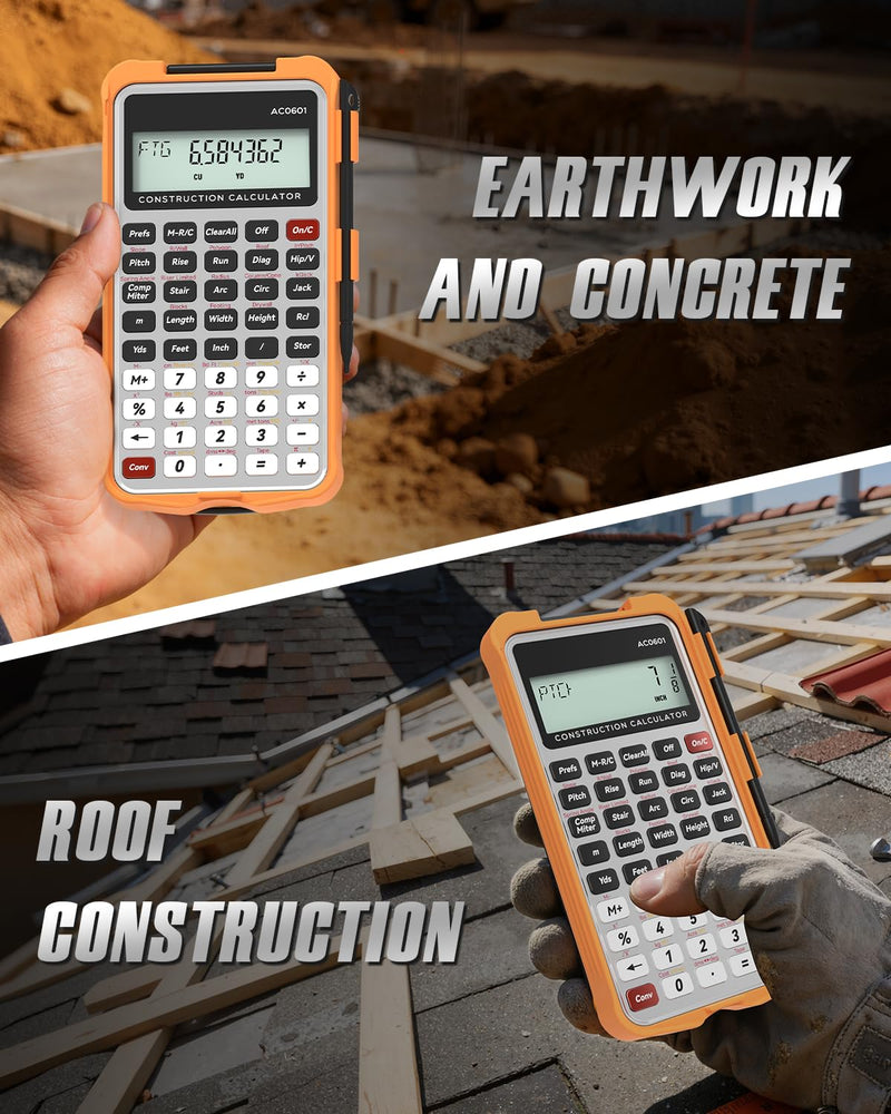 GUYUCOM Construction Calculator with Writing Tablet Concrete Calculator | Home Project Tools for Contractors Construction Industrial Carpenters Real Estate Pocket Calculators Gifts for Carpenters Silver Orange