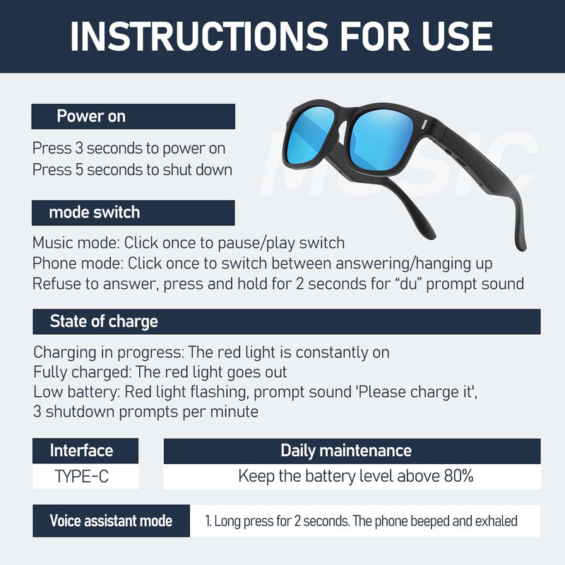 LKEYE Smart Glasses Audio Sunglasses Wireless Music Speaker,Blue Light Open Ear Glasses Indoor/Outdoor,Voice Control,Unisex Gray Lens