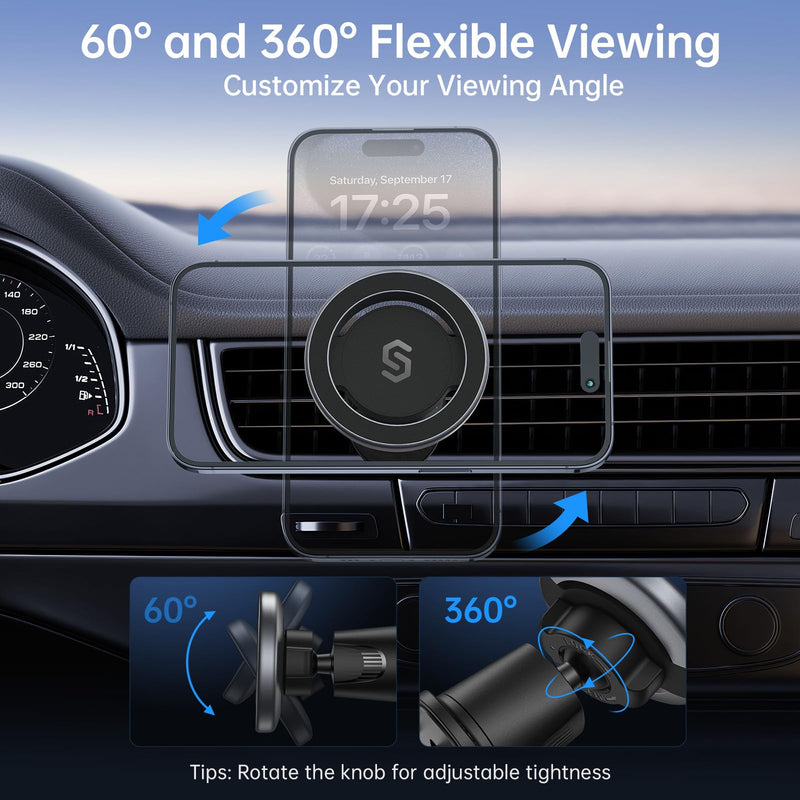 SYNCWIRE for MagSafe Car Mount, Flexible Rotation Magnetic Phone Holder for Car Air Vent,Hands Free Car Cell Phone Holder Mount Compatible iPhone 15 Pro Max 14 13 12,Samsung,MagSafe Car Accessories Space Gray