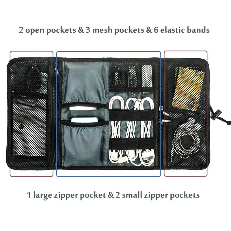 ProCase Electronic Organizer Cord Pouch, Travel Cable Charger Phone Accessories Bag Organizer Roll up Tech Carrying Case for USB Cables SD Memory Cards Earphone Flash Hard Drive –Black Black