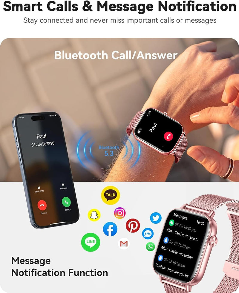 [AUSTRALIA] - Smart Watches for Women,Fitness Tracker Smartwatch for Android Phones/iPhone Compatible,1.85" Womens Watch with Blood Pressure Monitor,Calls and Messages/Heart Rate/Sleep/Female Cycle Pink 