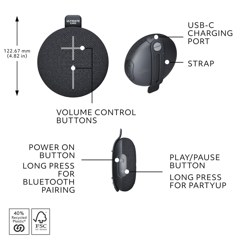Ultimate Ears MINIROLL Ultra-Portable Waterproof Speaker - Sand | Ultra-Portable, Balanced Bass, Dustproof, 131 ft (40 m) Range