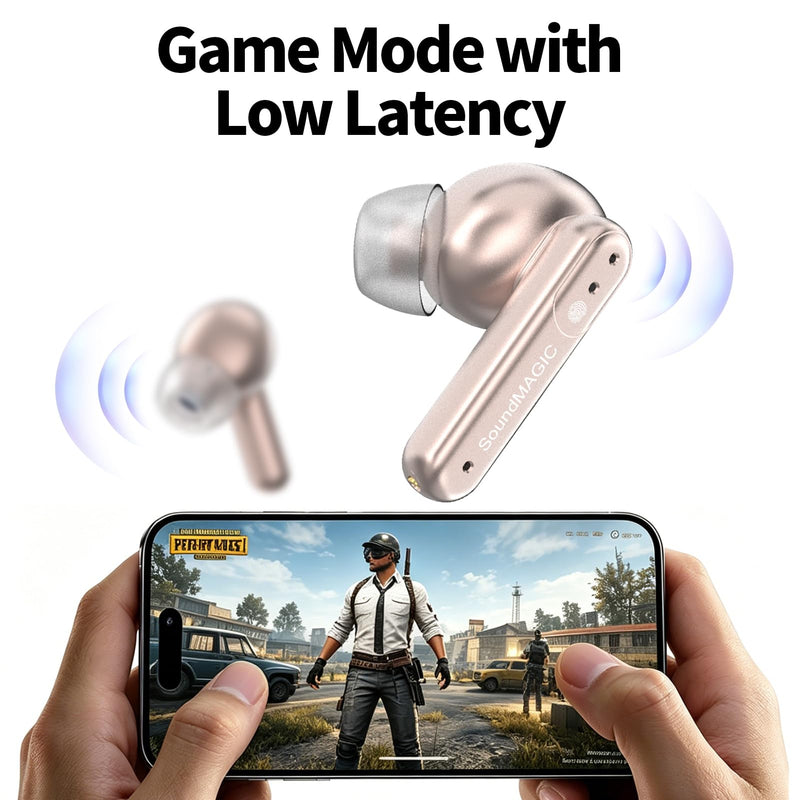 SoundMAGIC T80BT True Wireless Earbuds, Hybrid ANC, HiFi, Clear Calls, Pink | Comfortable noise reduction, Rich layered stereo, Pressure-free wear, 25hr battery, IPX5 waterproof, Seamless dual pairing