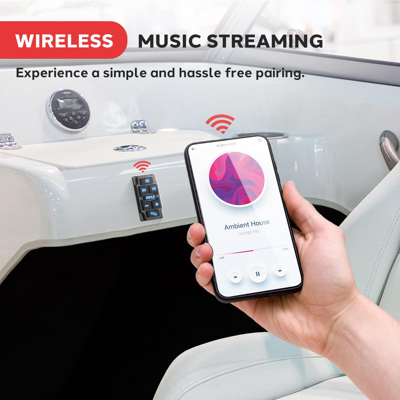 Pyle Rocker Switch Wireless BT Audio Controller, Waterproof Rated Marine Receiver Remote Control for Car, Truck, Boat, 4x4, PowerSport Vehicles, Connect and Stream Audio from External Devices