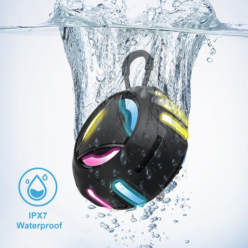 [AUSTRALIA] - Bluetooth Shower Speaker Waterproof, Portable Bluetooth Speakers Wireless, Outdoor, Floating IPX7, Built-in Mic, 24H Playtime with LED Lights, Loud HD Sound, Powerful Bass, Gifts for Unisex - Black 