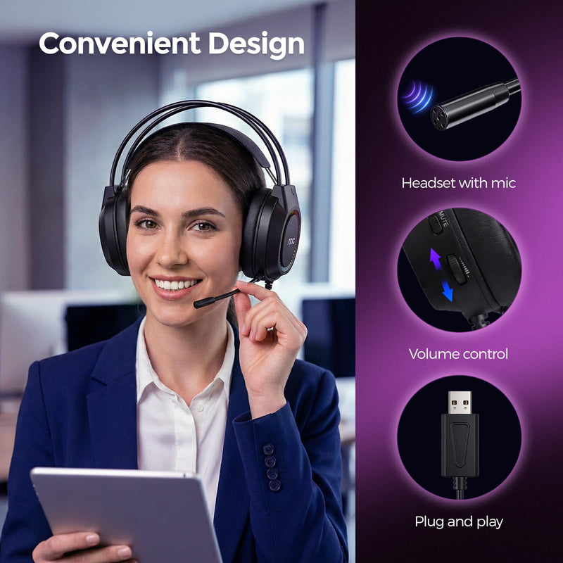 [AUSTRALIA] - AOC Wired Gaming Headset with Mic, USB Gaming Headphone with Stereo Sound for PC/Laptop/PS4/PS5, 50mm Drivers RGB Corded Headphones for Game/Work/Music, ACG2500 
