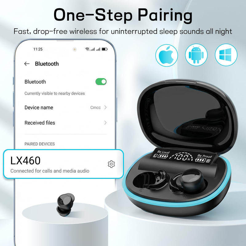 Sleep Earbuds for Side Sleepers, Mini Invisible Bluetooth Earbuds, Ultra-Light Sleep Headphones HiFi Sound, Long Battery Life, LED Display, Bluetooth 5.4, ANC Noise Cancelling, Black