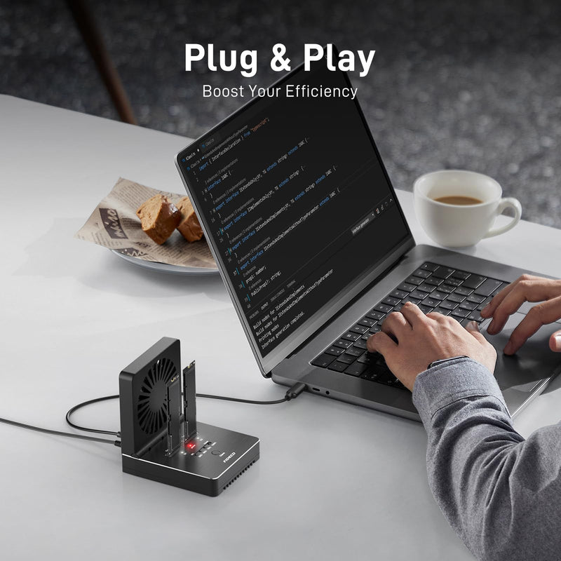 FIDECO M.2 NVMe SATA SSD Cloner Dock, USB 3.2 Gen 2 X 2, 20Gbps NVMe Cloner Duplicator with Foldable Cooling Fan, Support Offline Clone, UASP and Trim, Aluminum Design