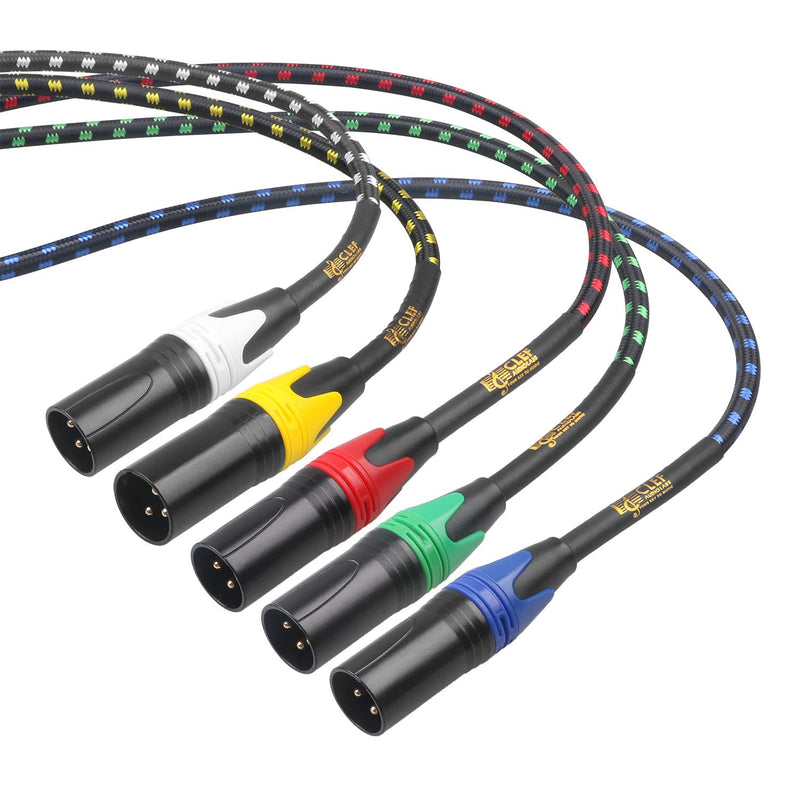 (5-Pack 3-Pin XLR Male to Female Cable, 22AWG, 3FT, Shielded - Black Zinc Alloy Shell with Multi-Color Braided Design - Pro Grade for Studio & Live Performance