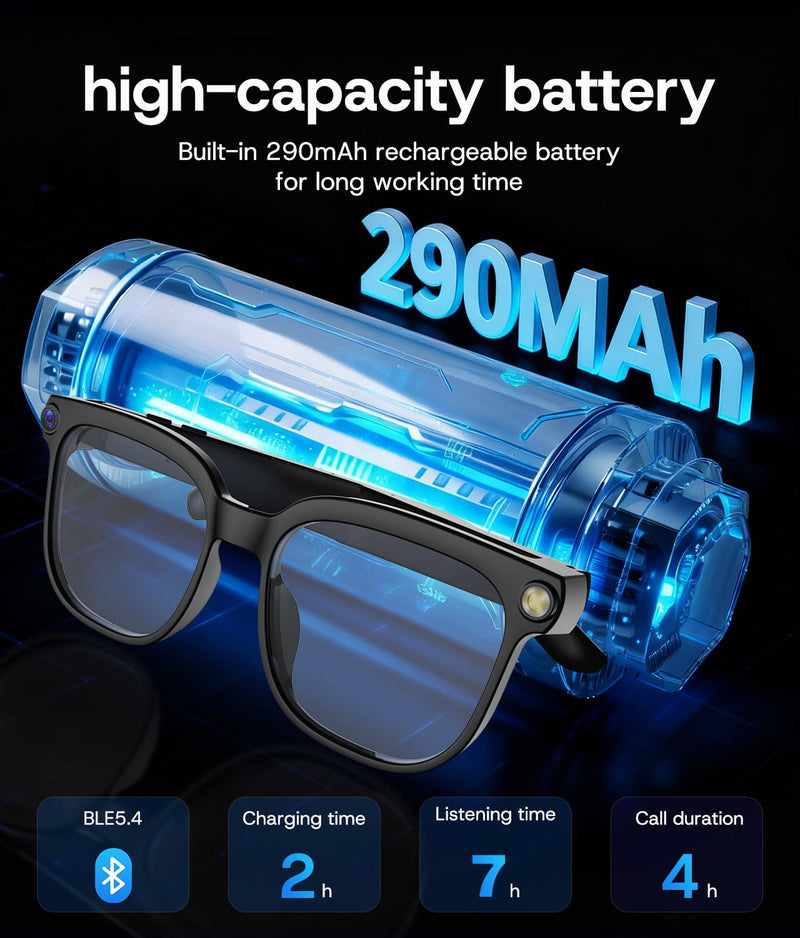 AI Smart Glasses, Bluetooth Glasses for Men, Women,8MP Camera, Real-time ChatGPT, AI Photo Recognition and Translation,Photochromic Transition Lenses, WiFi Transfer, for Life, Work and Travel