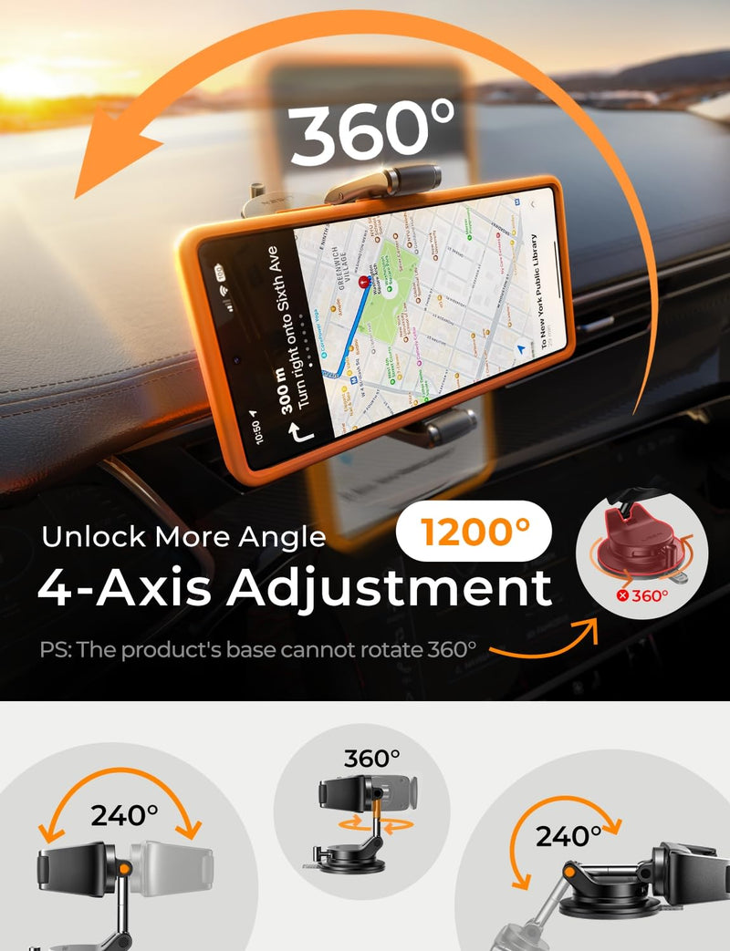 LISEN Suction Phone Mount for Car, [Ultra Suction & 95% Cases Friendly] Car Phone Holder Mount Vacuum Dashboard Phone Holder, Car Cell Phone Holder for iPhone 17 16 15 14 Pro Max Air Galaxy S26 S25 Black