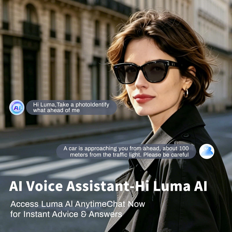 20MP AI Smart Glasses with Camera, High Resolution Photo Video, Photochromic Lens UV400, EIS Stabilization, Voice Assistant ChatGPT, Hands-Free Smart Sunglasses for Vlog, Photochromic Lens