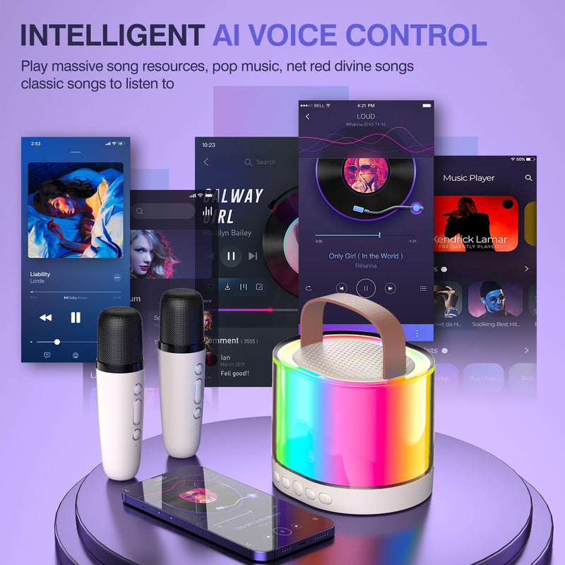 [AUSTRALIA] - Mini Karaoke Machine for Kids Portable Bluetooth 5.3 Speaker Led Lights with 2 Wireless Microphones Karaoke Gifts for Girls Boys Audlt Birthday Christmas Indoor Outdoor Home Party 