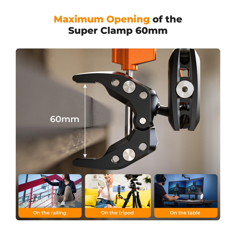 [AUSTRALIA] - K&F Concept MS13 Magic Arm with Super Clamp, Super Clamp with two 360° ball heads, 1/4" thread and 1/4" screw compatible with Camera, Phone, GoPro, Tripod Super Clamp with Magic Arm 