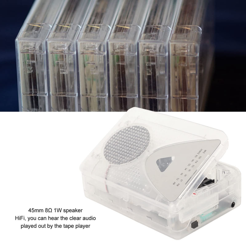 Portable Cassette Player, FM AM Radio Stereo Cassette MP3 Tape Player with 3.5mm Jack and Speaker Support Battery Power and USB Power for Daily (Transparent) Transparent