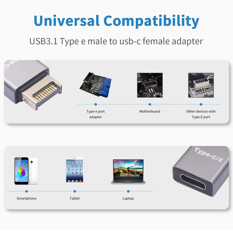 Duttek USB C Front Panel Adapter, 10Gbps Type E to USB C Adapter Converter, High Speed 3.1 USB Type-E Male to USB3.1 Type-C Female Motherboard Internal Adapter for Computer.