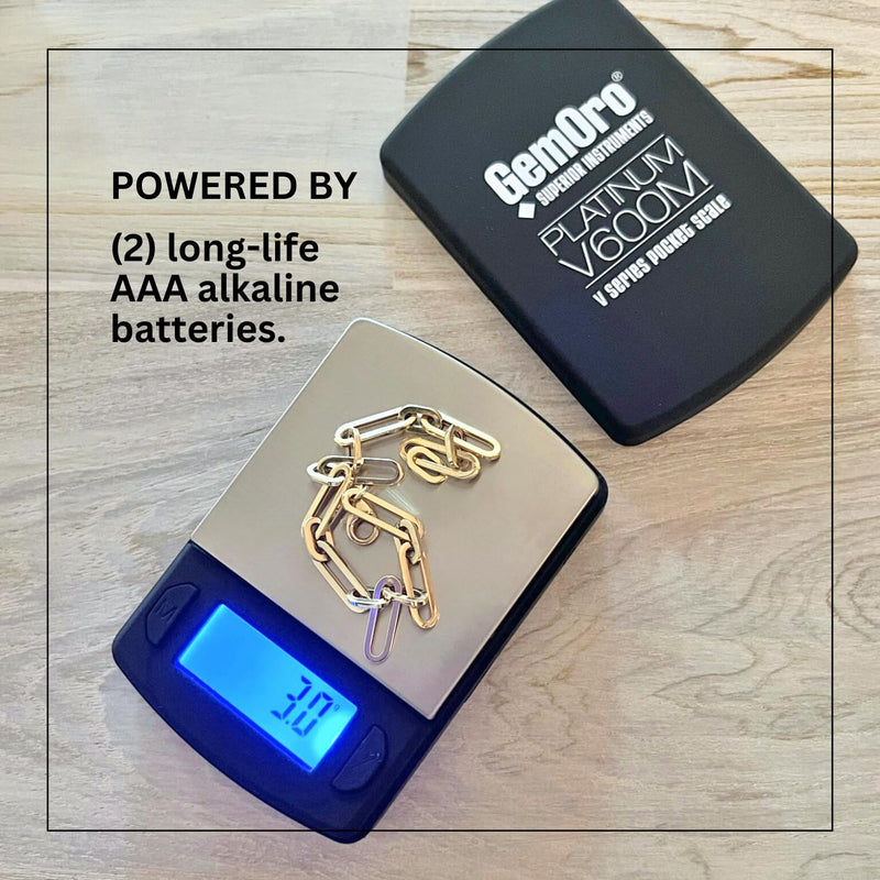 [AUSTRALIA] - GemOro Platinum V600M | Durable Precise Jewelers Countertop Portable Mini Scale | Digital Precision Tool with Expert Professional Reading & Accuracy 600g x 0.1g Readability V Series 