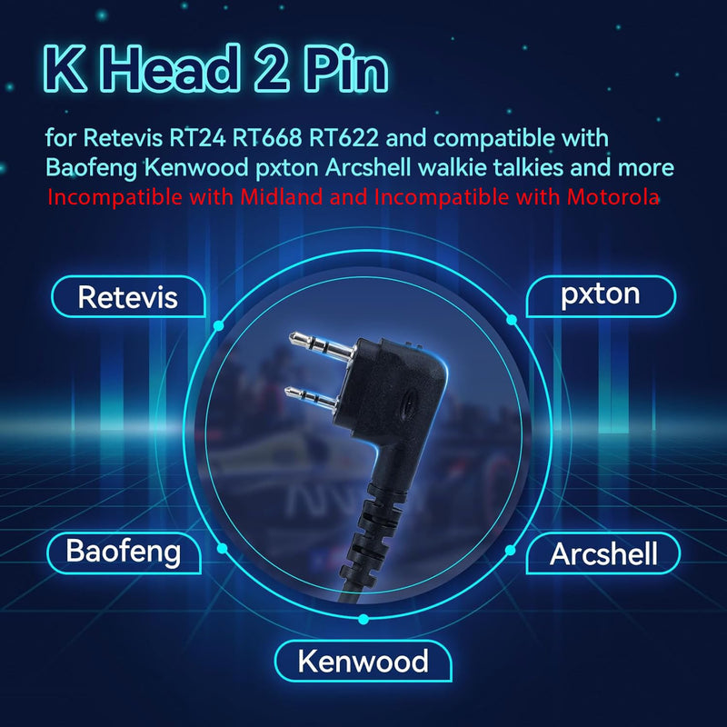 [AUSTRALIA] - Retevis EHK012 Foldable Two Way Radio Headset with Mic,Noise Reduction,Volume Adjust, Compatible with Baofeng UV-5R BF-F8HP PRO AR-5RM Pxton PX-888S, for RT22 RT68 RT86, 2 Way Radio Headset(1 Pack) Physical Noise Reduction 