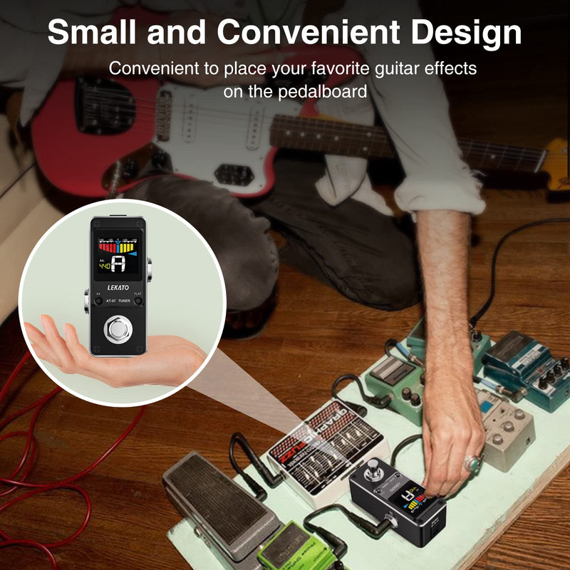 [AUSTRALIA] - LEKATO Guitar Tuner Pedal with True Bypass, Chromatic Tuner Pedal for Electric Guitar and Bass, Color Display Tuning Pedal with Mute, Pitch and Flat Tuning Black Tuner 