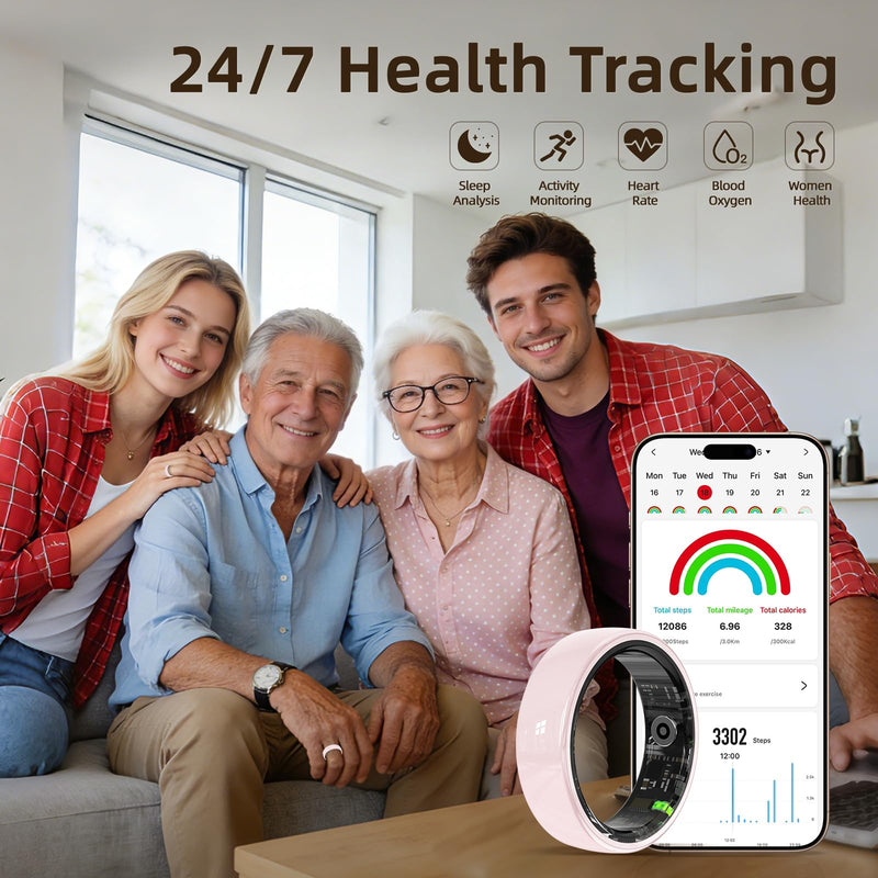 Ceramic Smart Ring for Women, Pink Fitness & Sleep Tracker, #8 | 24/7 Health Tracking with Heart Rate, Blood Oxygen, HRV & Sleep Monitoring. Ceramic Design, 5ATM Waterproof, No Subscription 8(0.72in)