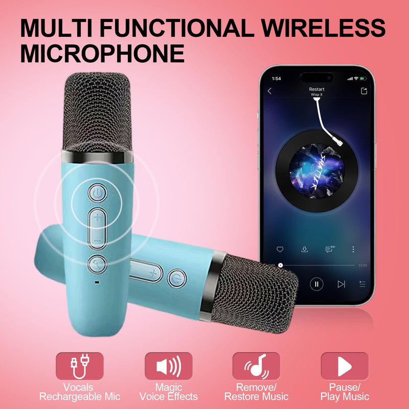 Karaoke Machine for Kids, Kids Karaoke Machine for Girls with 2 Wireless Microphones, Mini Portable Bluetooth Speaker Kids Karaoke Machine Gifts for Girls and Boys Family Party (Blue) blue