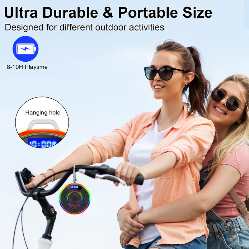 [AUSTRALIA] - Shower Bluetooth Speaker IPX7 Waterproof, Portable Bluetooth Speakers with Suction Cup and Time Display, Crystal Sound&Bass LED Light 1100mAh, Wireless Shower Speaker for Outdoor/Kayak/ Gifts/Beach Black 