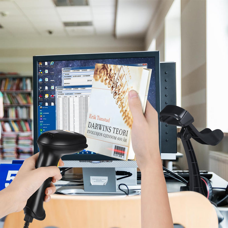 [AUSTRALIA] - WoneNice Barcode Scanner USB Laser Wired Handheld Bar Code Scanner Reader with Stand, Black 