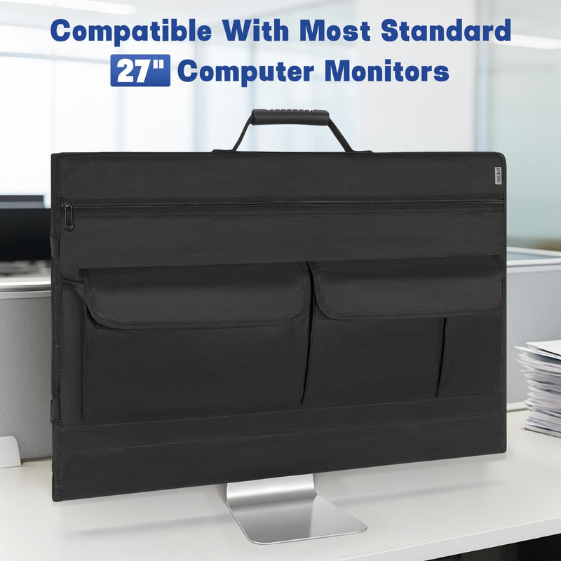 Monitor Carrying Case for 27'' LCD Screens Compatible with iMac 27 | Padded Protective Travel Bag with Handle & Multiple Pockets, Desktop Monitor Dust Cover for Moving, Business Trip Without Strap For 27" Screen