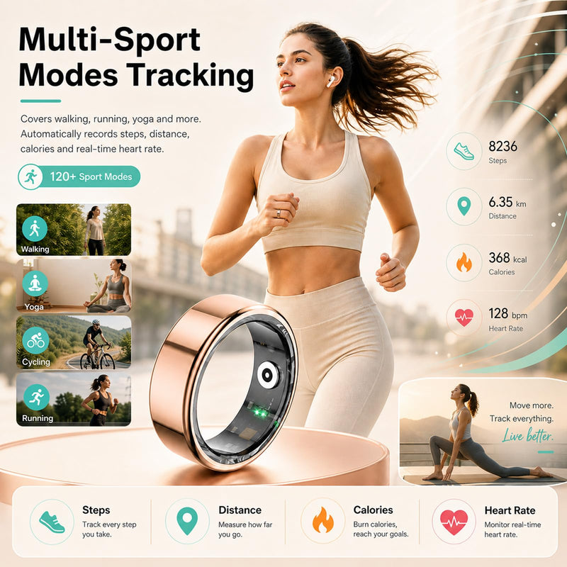 Smart Ring for Women & Men, IP68 Waterproof Fitness Tracker Ring with Heart Rate, Blood Oxygen & Sleep Monitor, Health Tracker Ring Compatible with iOS & Android, No Subscription Fee (#7) #7