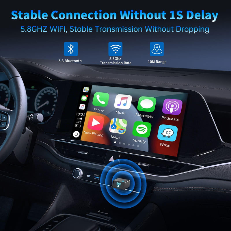 Wireless CarPlay Adapter for iPhone 2026 Upgrade USB A/USB-C | Fast Auto-Reconnect, Plug & Play, Convert Wired to Wireless CarPlay, Compatible with Cars 2016+, iOS 10+ Grey