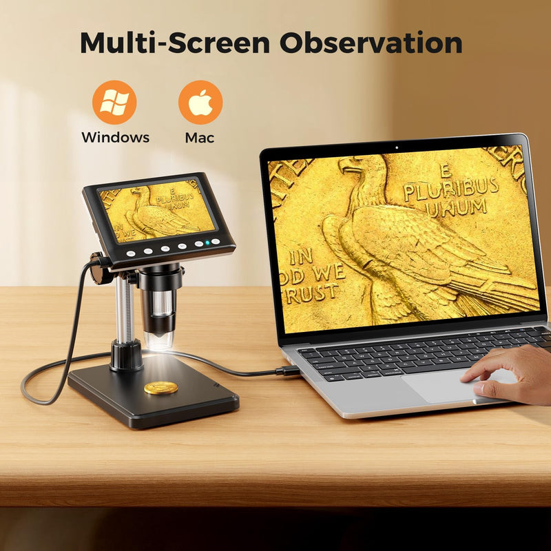[AUSTRALIA] - 4.3 Inch LCD Digital Coin Microscope, 1000X USB Magnifier with 8 Adjustable LED Lights for Coin Inspection, Electronics Repair, Soldering, Windows/Mac Compatible, 1080P 