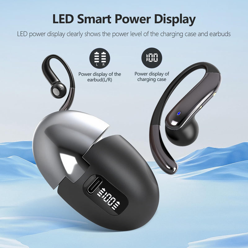 Open Ear Bone Conduction Headphones，Over Ear Earbuds with Ergonomic Earhook,Bluetooth Headphones 5.4 with Smart Digital Display,50H Playtime,IPX7 Waterproof,Design for Running Walking Black Black11