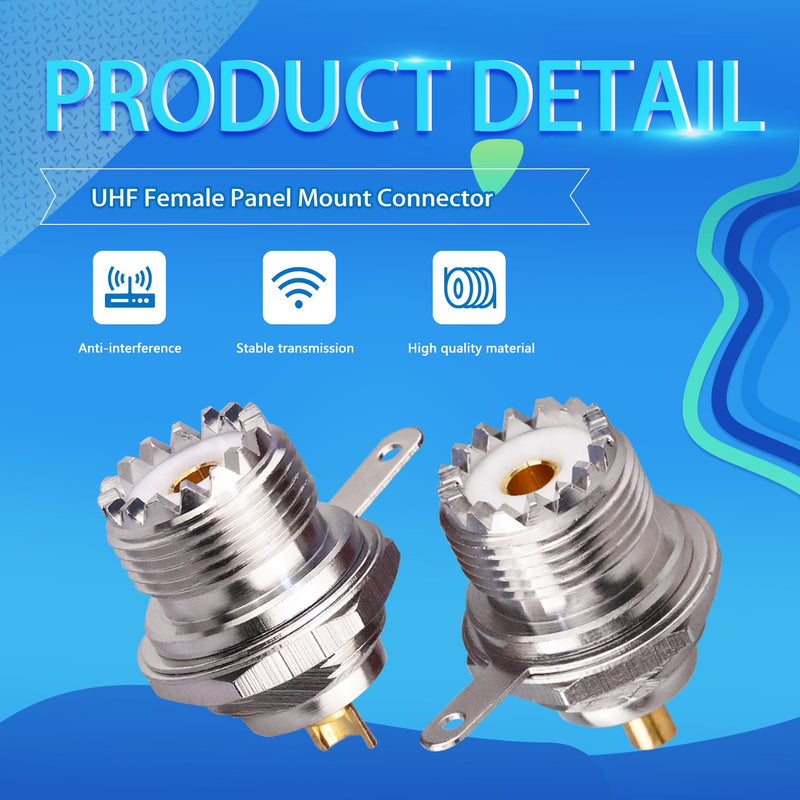 2PCS UHF SO239 Bulkhead Female Coax Connector, PL259 Panel Chassis Mount Flange Solder Cup Coaxial Connector Coax Antenna Adapter for Coaxial Cable, CCTV, WiFi Radios UHF Female Cup